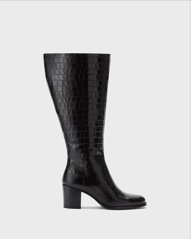 Dalia Black Croc Wide Side